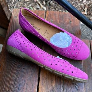 GABOR PINK LEATHER PERFORATED BALLET FLATS SIZE 7.5